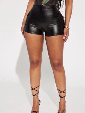 Fashion Nova Black Faux Leather Cargo Shorts